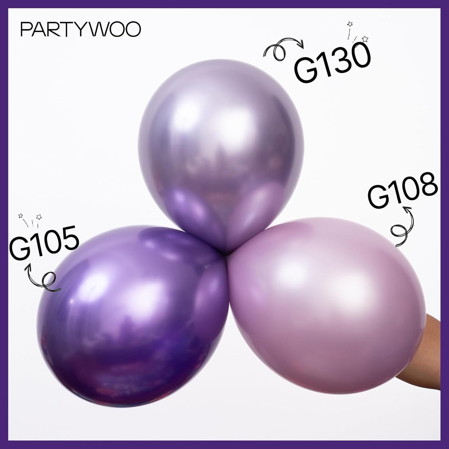 PartyWoo Metallic Purple Balloons - 140-Piece Chrome Balloon Arch Kit for Graduation & Birthday Celebrations | Various Sizes