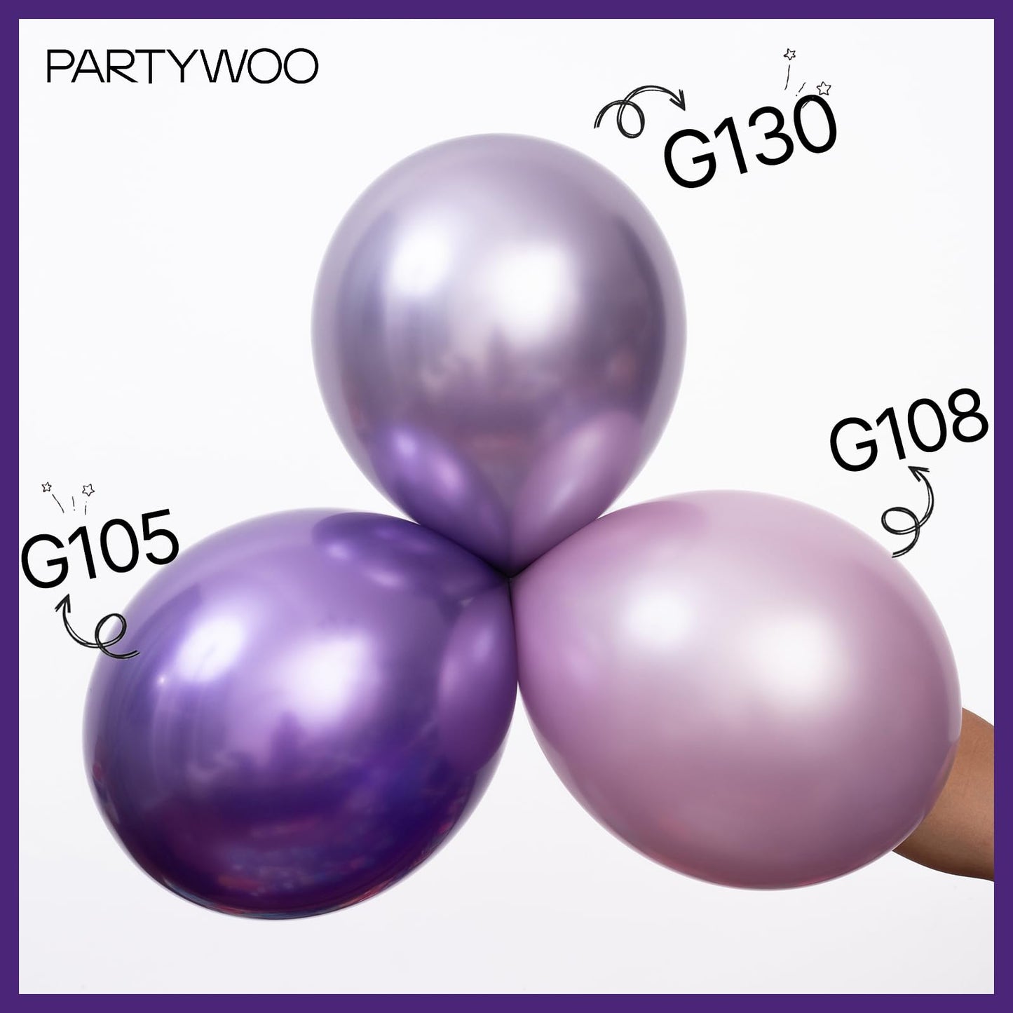 PartyWoo Metallic Purple Balloons 100 pcs 12 Inch Chrome Purple Latex Helium Balloons for Mardi Gras Graduation Wedding Baby Shower Anniversary Birthday Party Decorations Purple-G105