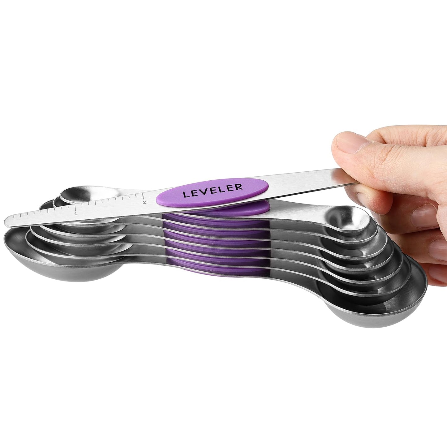 Spring Chef Magnetic Measuring Spoons Set, Dual Sided, Stainless Steel, Fits in Spice Jars, Orchid, Set of 8, 2 Pack