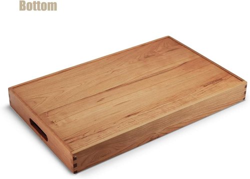 Cherry Wood Ottoman Tray - Large 22 x 14 Inch Rectangle with Handles for Serving Tea, Coffee, or Breakfast