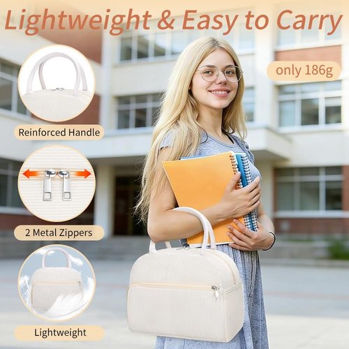 Coobiiya Corduroy Lunch Bag - Insulated Reusable Tote for Work & Travel | Large Capacity Cooler Bag