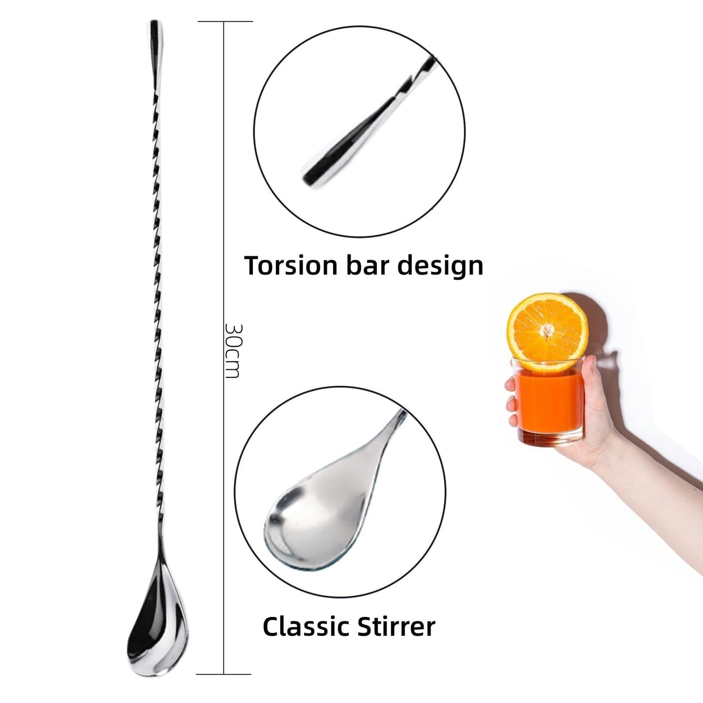 LEGERM 8'' & 12" Stainless Steel Cocktail Muddler & Long Handle Mixing Spoon Set - Professional Bar Tools for Mojitos, Fruit Drinks & Craft Cocktails | Heavy-Duty Stirring & Muddler Kit