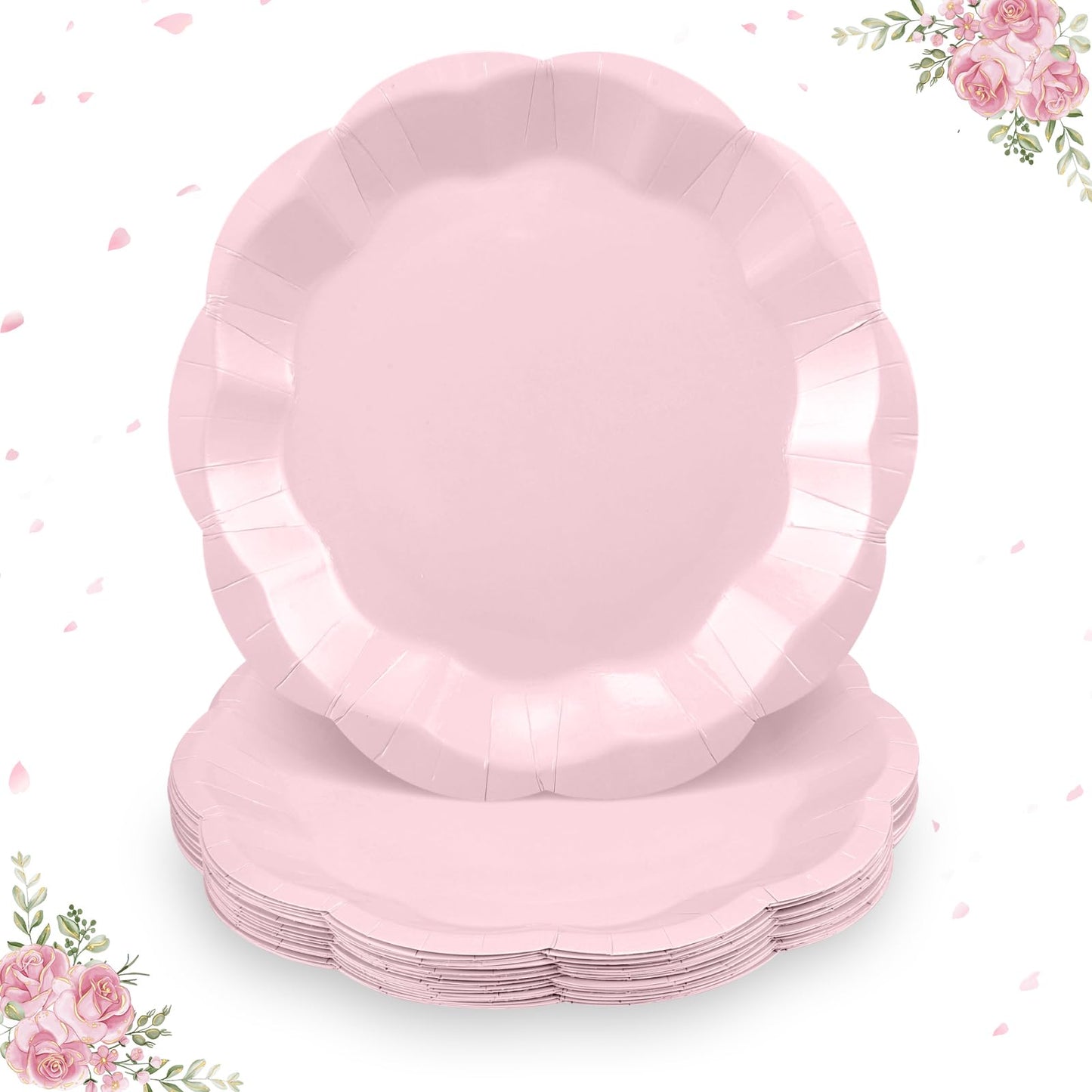 NatNarr 30 Pcs Pink Plates, 7 Inch Scalloped Pink Paper Plates Disposable Mothers Day Plate Small Party Plate for Wedding, Birthday, Baby Shower, Bridal Shower, Mother's Day