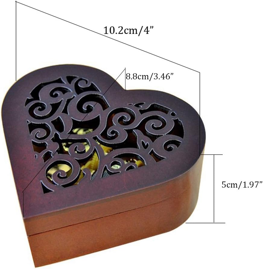 Heart Shape Vintage Wood Carved Music Box - Wind-Up Mechanism Gift for Christmas, Birthdays & Valentine's Day - 'Für Elise' Melody