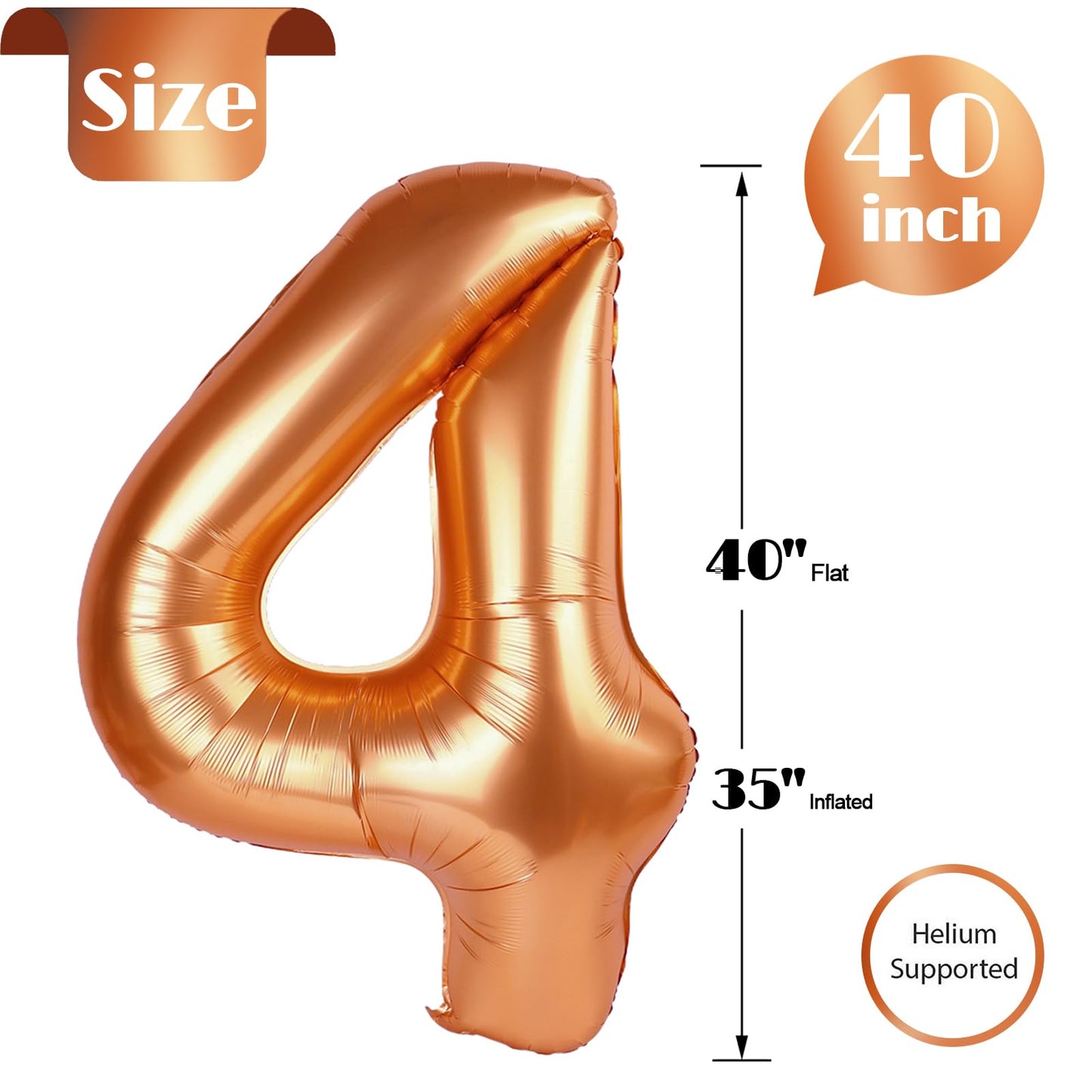 Orange Number 4 Balloon 40 Inch, 4th Birthday Party Decorations for Children, Giant 4 Foil Balloon for Party Supplies