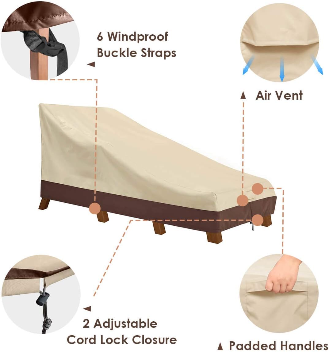 Vailge Waterproof Patio Chaise Lounge Cover - Heavy Duty 600D UV Resistant - Medium Beige & Brown