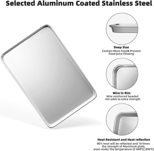 CROSSON Cookie Sheet Pans Set of 3 - Commercial Grade Aluminum Baking Trays | 16x24 Inch for Oven & Freezer