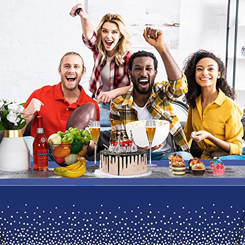 2 Pack Navy Blue Tablecloth Plastic, Table Cover for Parties, Dot Confetti Pattern Table Covers for Rectangle Tables, Fit for All Birthday Party, Wedding, Graduation, Anniversary, 54" x 108"