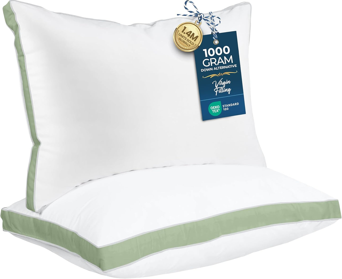 Utopia Bedding Queen Size Bed Pillows - Cooling Gusseted Set of 2 in Sage Green for All Sleep Positions