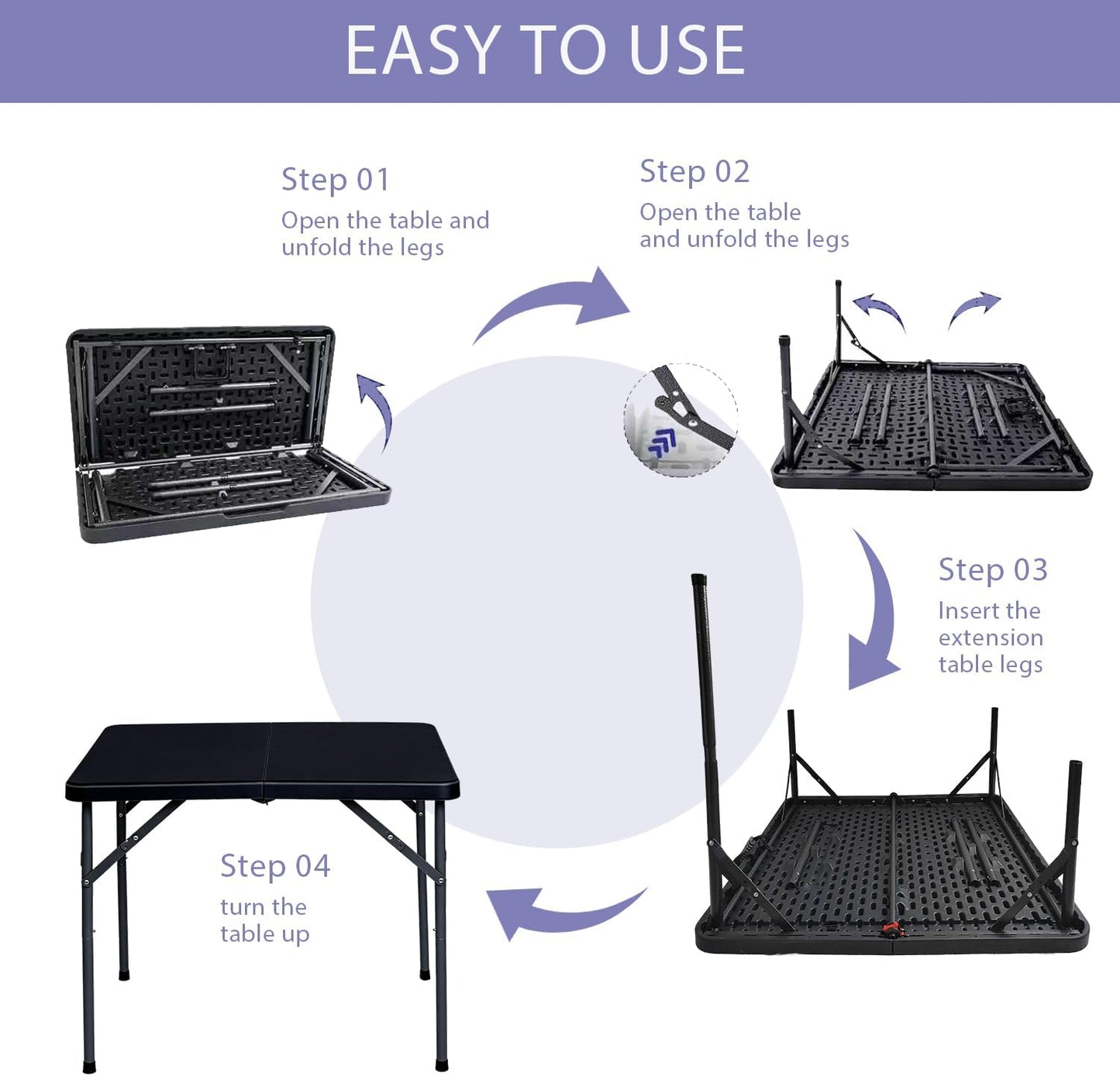 Lakhow 34" Square Folding Table - Durable Plastic Card Table with Collapsible Legs | Black for Indoor/Outdoor Events