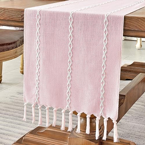 Wracra Rustic Linen Table Runner, Pink Runners 36 inches Long