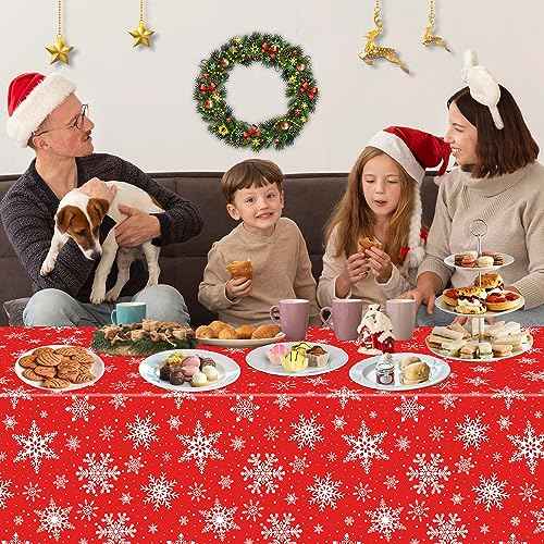 4 Pack Christmas Tablecloth Christmas Snowflake Tablecloth White Snowflake Plastic Table Cover Winter Wonderland Table Clothes Christmas Table Decorations Merry Christmas Party Supplies 86 x 51 Inch