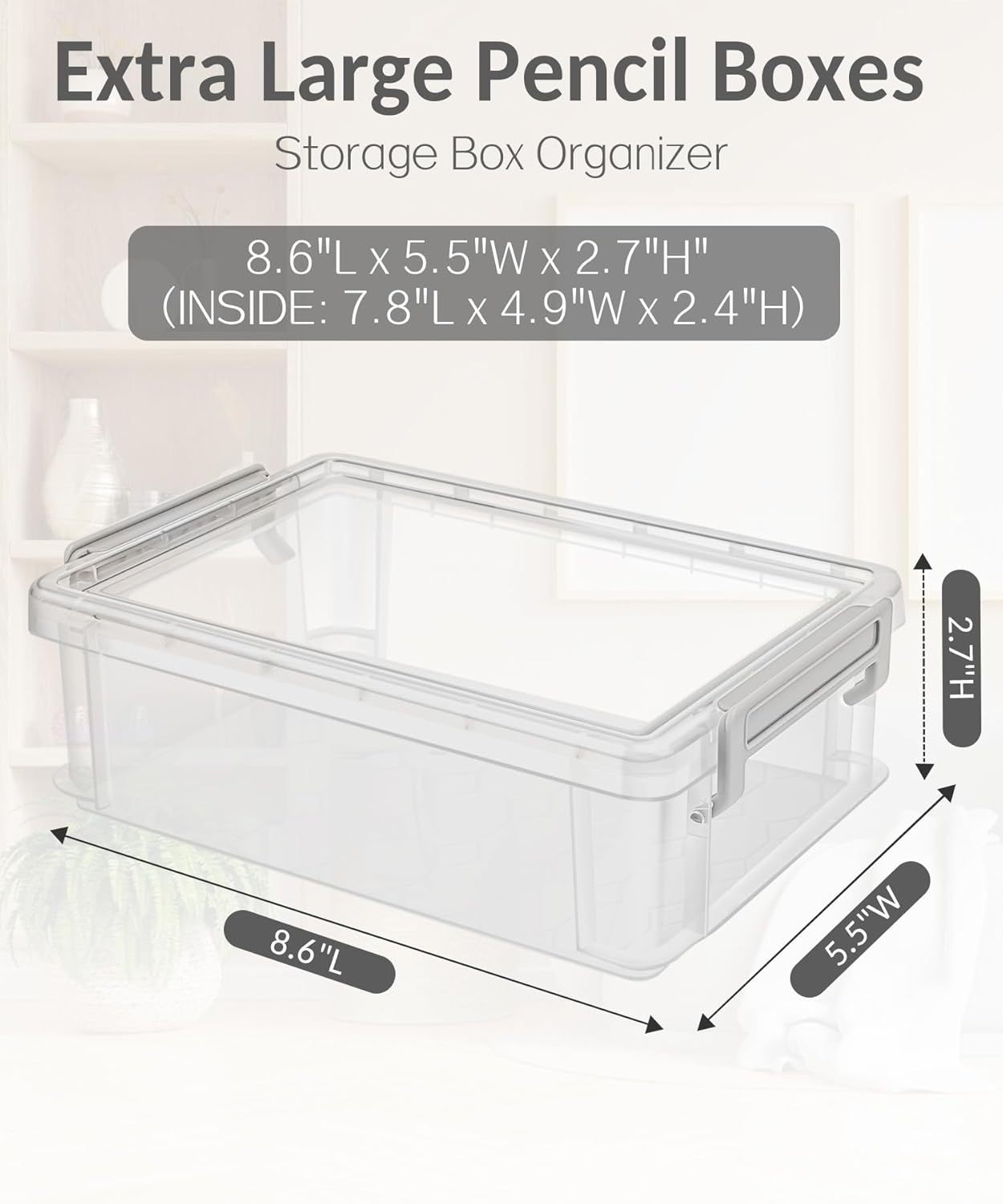Sooez Extra Large Pencil Box Set - Clear Plastic Organizer with Lid | Stackable Storage for Art Supplies