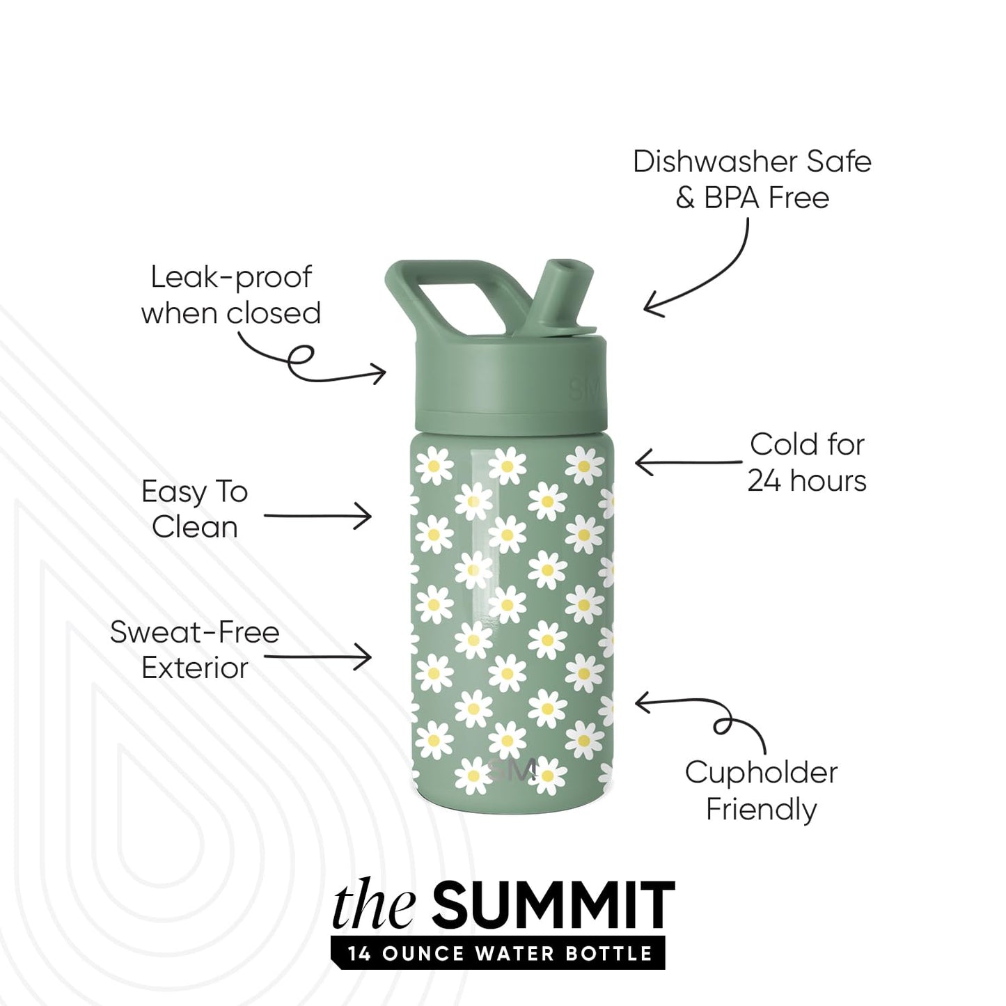 Simple Modern Kids Summit Water Bottle with Straw Lid | 14oz Stainless Steel Cup Insulated Tumbler for Toddlers, School | Sage Florals