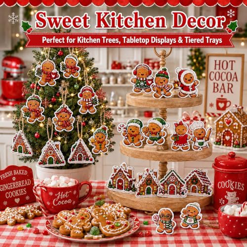 Brown 24 Pcs Wooden Gingerbread Man Ornaments for Christmas Tree - 3.15 Inch