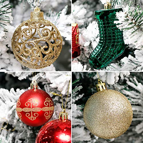 Christmas Tree Ornaments Set 132pcs Red Green Gold Festive Decorations - Roseleaf