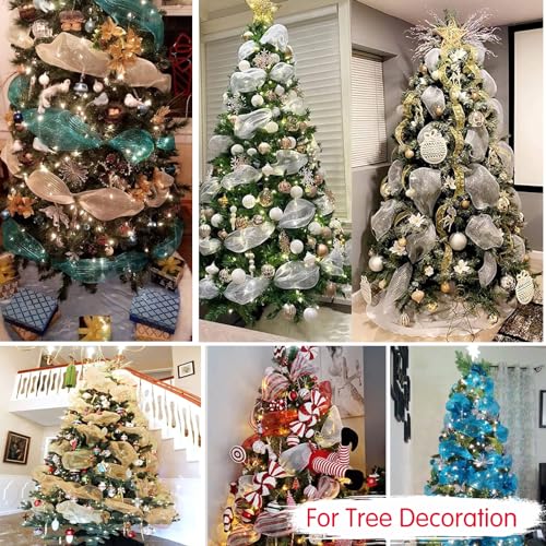 TONIFUL Red White Green Decorative Mesh Ribbon Rolls 10 Yards, 3 Pack for Christmas Wreaths & Party Decor
