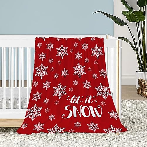 Neatee Living Christmas Baby Throw Blanket Small Red Christmas Snowflake Blanket Xmas Winter Holiday Blanket Toddler Swaddle Lap Soft Let It Snow Fuzzy Plush Fleece Blankets and Throws 30x40