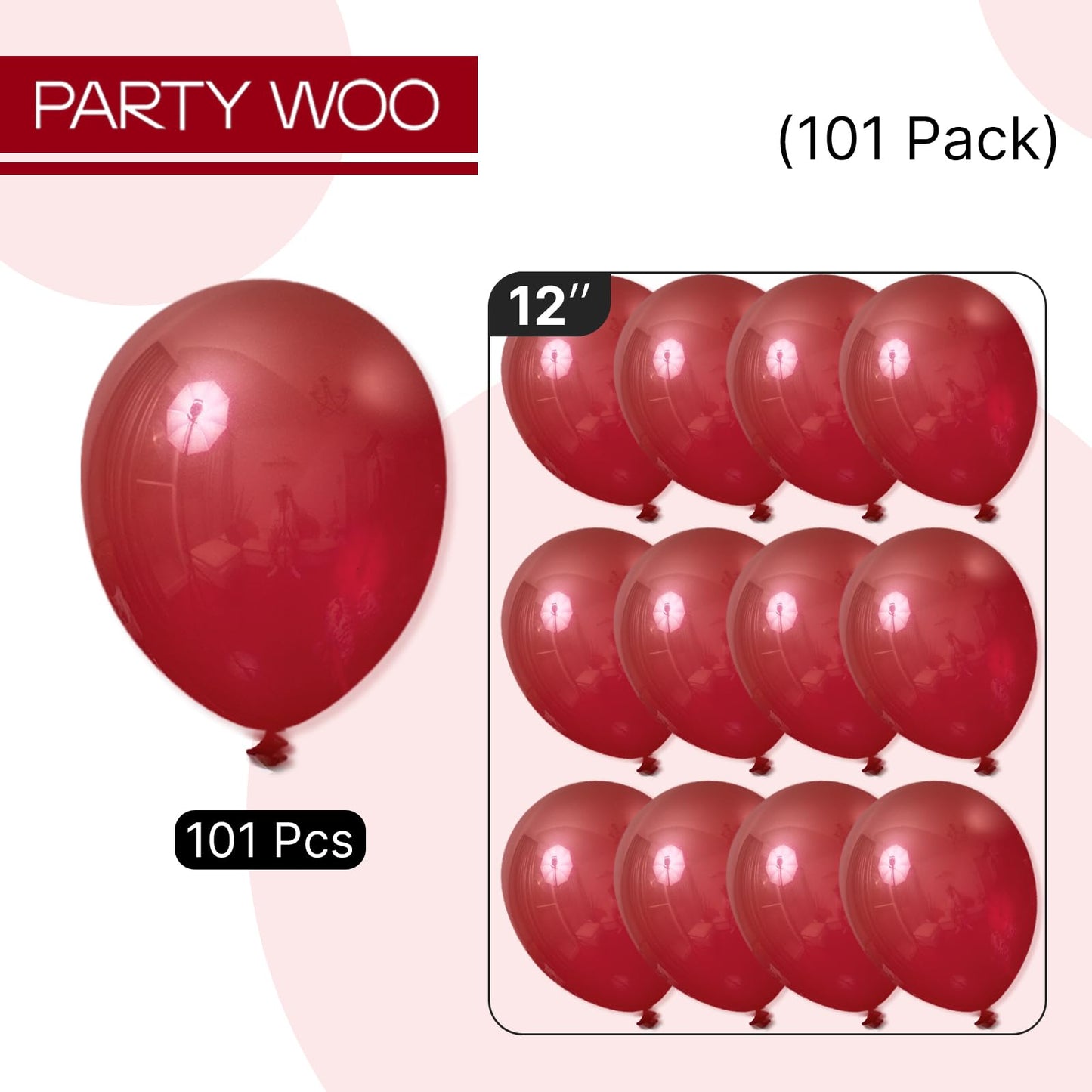 PartyWoo Burgundy Balloons 101pcs 12 Inch Dark Chestnut Red Maroon Helium Balloons for Graduation Wedding Thanksgiving Birthday Bachelorette Citizenship Strawberry Theme Party Decorations Red-Y62