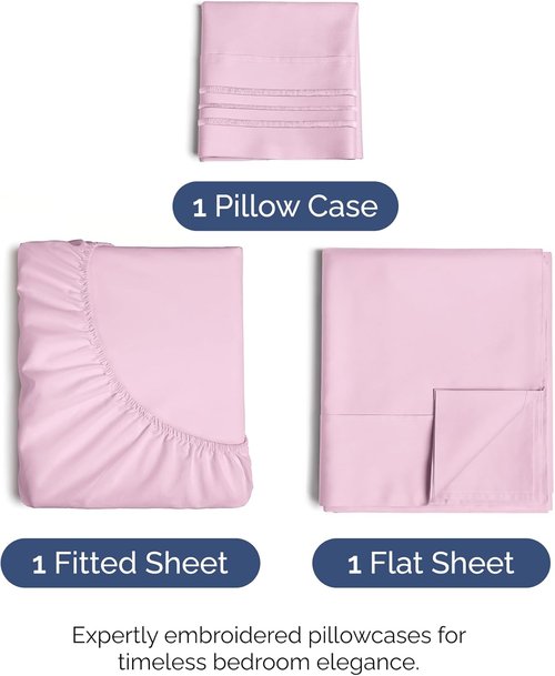 Comfy Twin Size 3-Piece Sheet Set by [Brand Name] - Breathable Cooling Bed Sheets | Luxury Hotel Quality - Deep Pockets, Soft, Wrinkle-Free - Light Pink