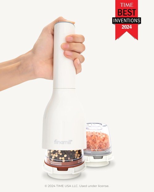 FinaMill Classic Battery Spice Mill - Battery Operated Salt & Pepper Grinder Set with LED Light & Adjustable Coarseness