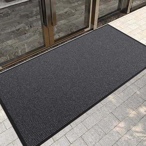 3' x 5' Heavy Duty Indoor Outdoor Doormat - Gray Stripe Non-Slip Rug