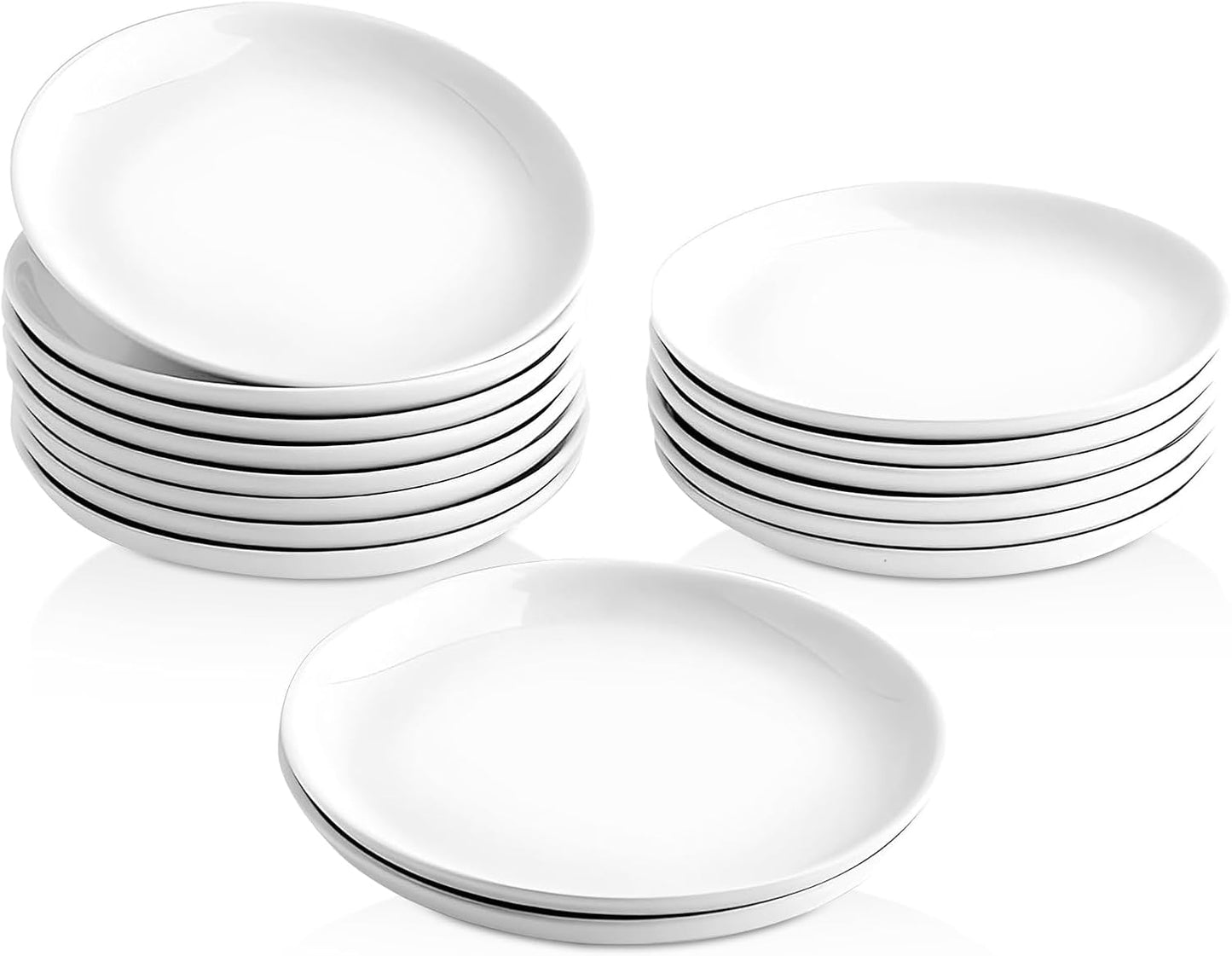 Skiennix 16-Piece Ceramic Appetizer Plates Set - 5.6-Inch White Round Dessert Plates, Oven & Microwave Safe