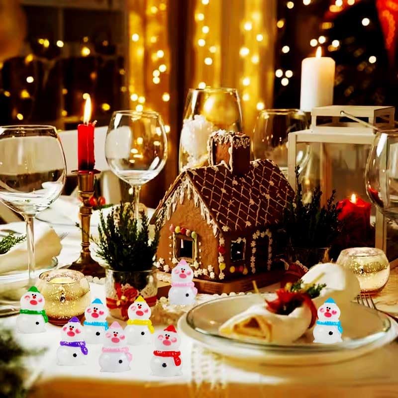 Skiennix Mini Snowman Figurines - 48pcs Christmas Resin Decorations with Top Hat for DIY Crafts