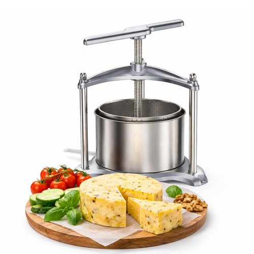EJWOX Manual Cheese Press, 0.8 Gallon Heavy Duty Food Press for Cheese, Tofu & Vegetable Dehydration – Stainless Steel Basket Herb & Tincture Press with Filter Bags, Not for Hard Fruits
