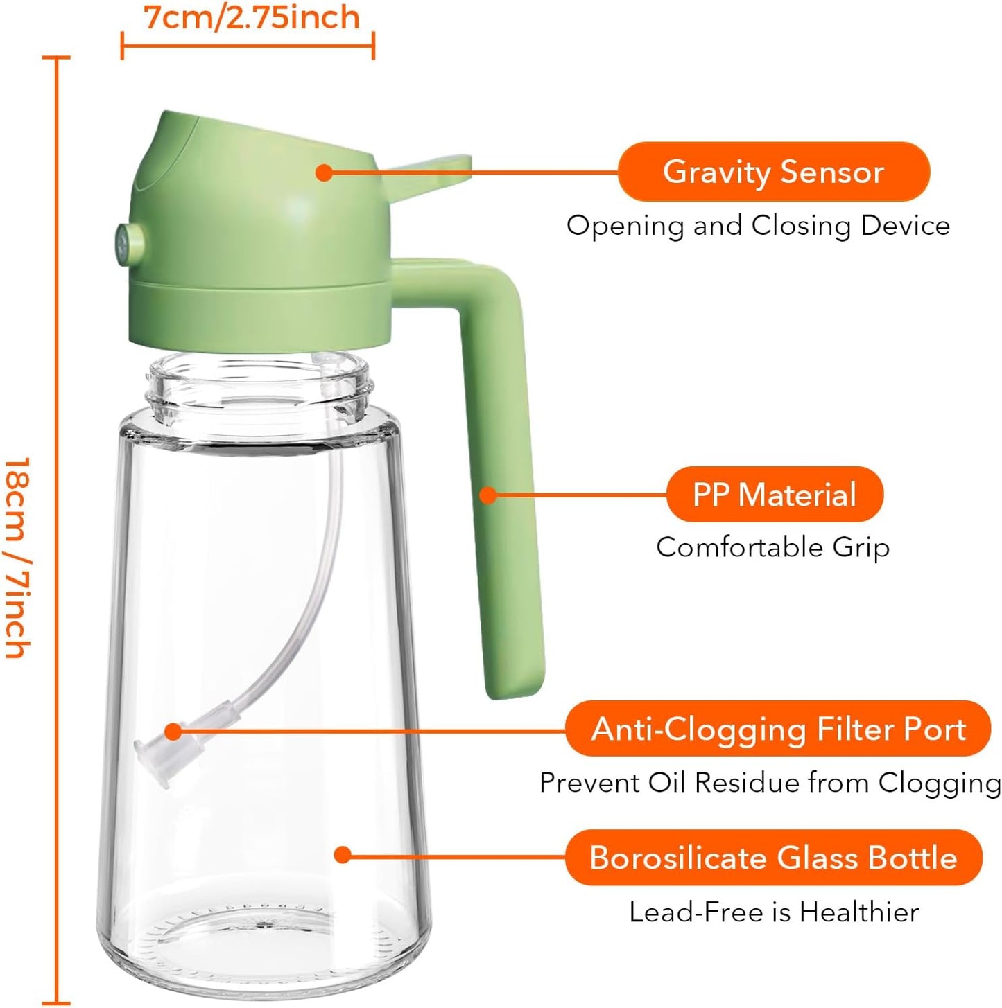 YARRAMATE Glass Olive Oil Sprayer - 16oz Premium Food Grade Dispenser for Cooking & BBQ (Green)