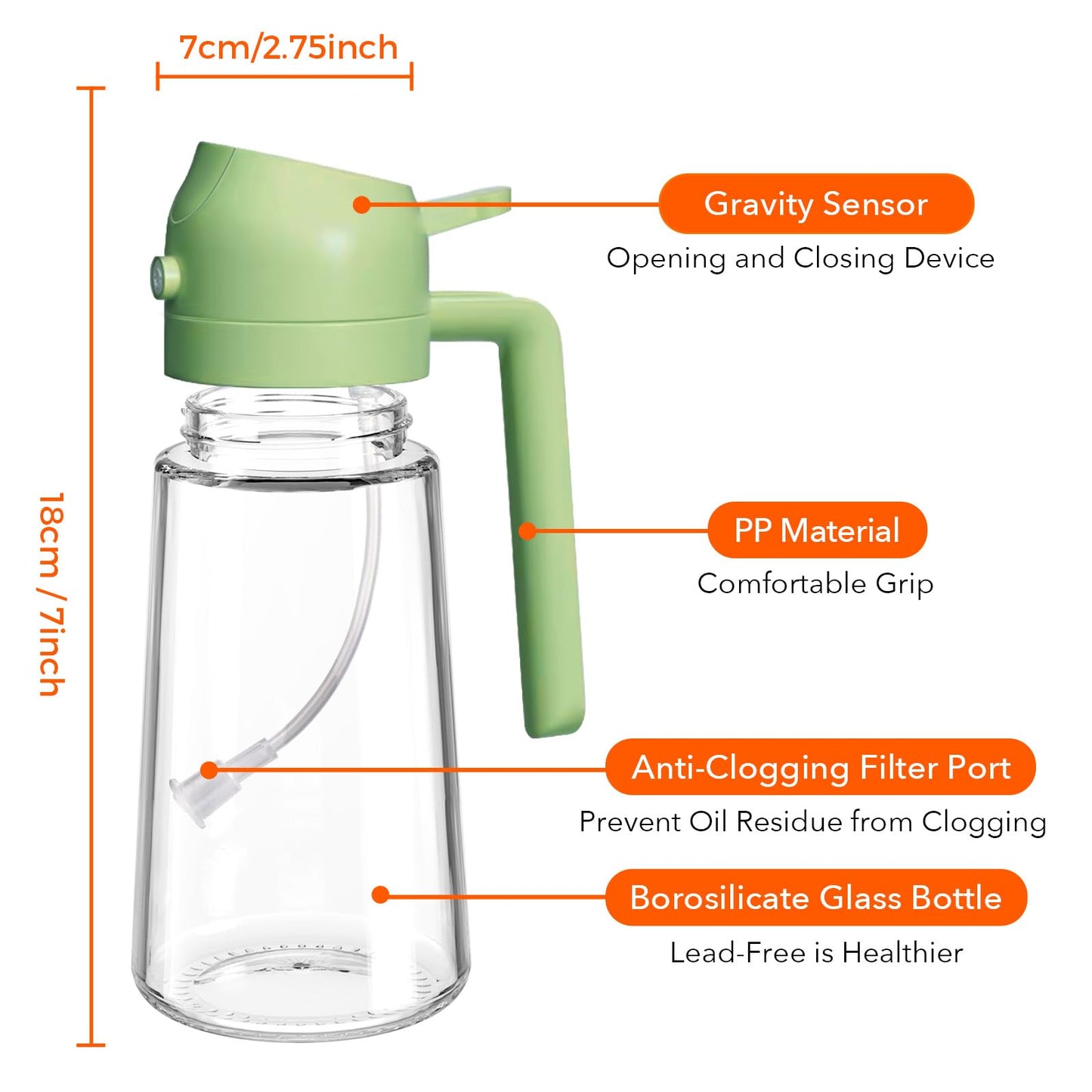 YARRAMATE 2Pcs 16oz/470ml 2 in 1 Oil Sprayer for Cooking with Stickers, Food-grade Glass Oil Spray Bottle, Oil Dispenser and Oil Sprayer for Kitchen, Salad, Frying, BBQ (White & Green)