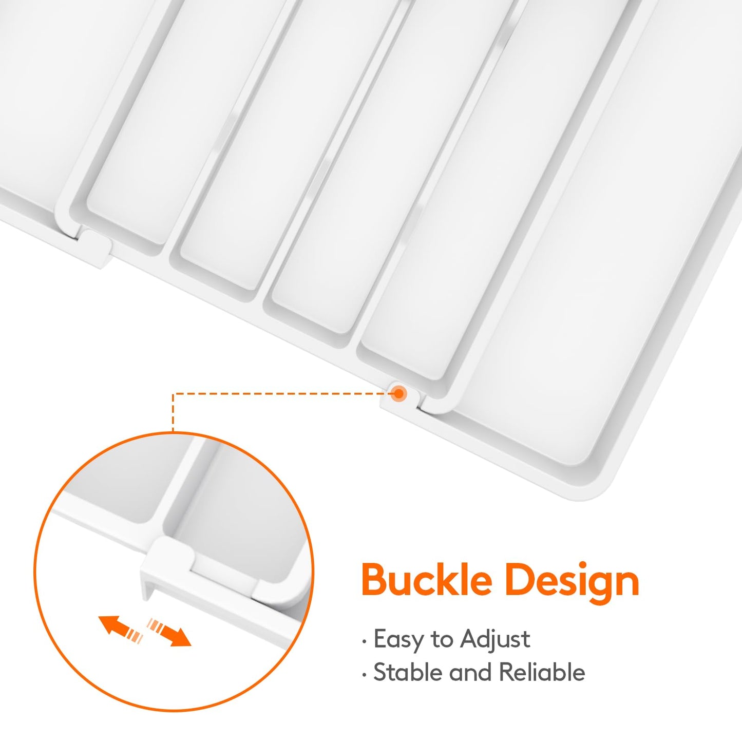 Lifewit Silverware Drawer Organizer, Expandable Utensil Tray for Kitchen, BPA Free Flatware and Cutlery Holder, Adjustable Plastic Storage for Spoons Forks Knives, 8.5-14 x 12", White