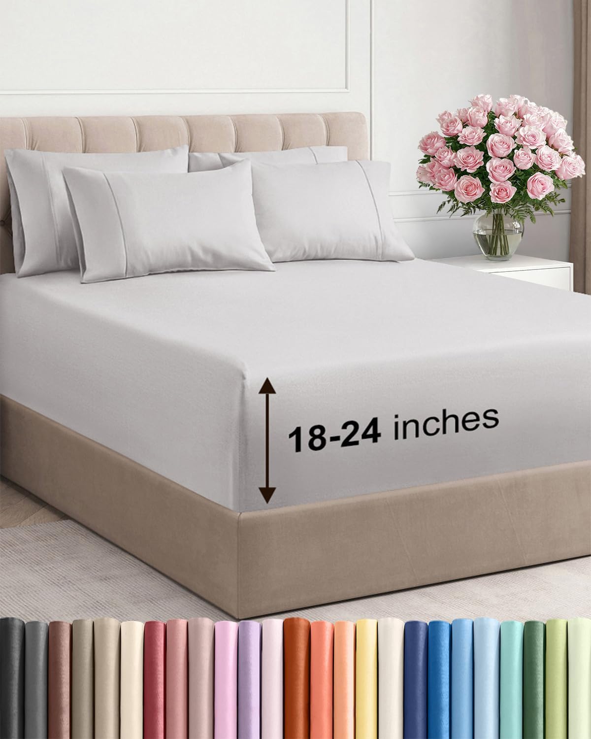 Skiennix Extra Deep King Sheet Set - 6-Piece Breathable Cooling Bedding - Soft, Wrinkle-Free French Grey