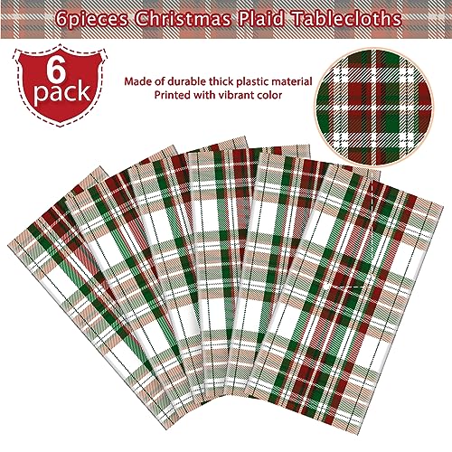 6Pcs Christmas Plaid Tablecloths 54x108 in Red & Green - disposable, waterproof party backdrop