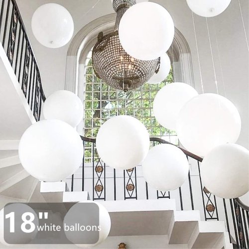 24pcs 18 Inch Big White Balloons Latex Round Balloons Giant White Balloon Jumbo Thick Balloon for Photo Shoot Birthday Wedding Party New Year's Day Christmas Decorations