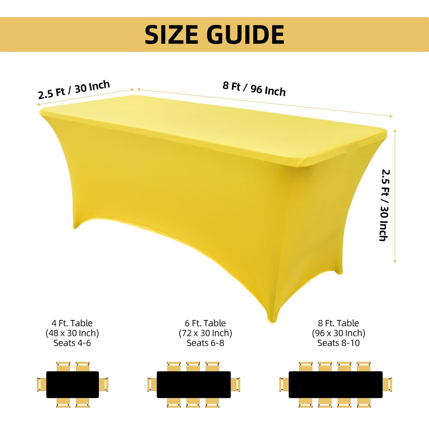 ZarzaaSik 2-Pack 8ft Spandex Table Covers for Rectangle Folding Tables - Washable Elastic Tablecloth - Ultimate Fitted Table Protector for Birthday Parties, Trade Shows, Banquet