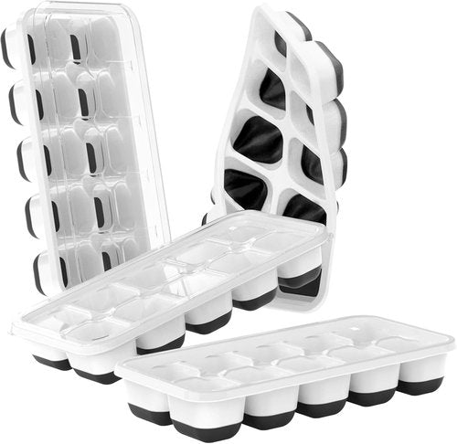 DOQAUS Ice Cube Tray - 4 Pack Stackable Silicone Trays with Lids for Easy Release | BPA & LFGB Safe