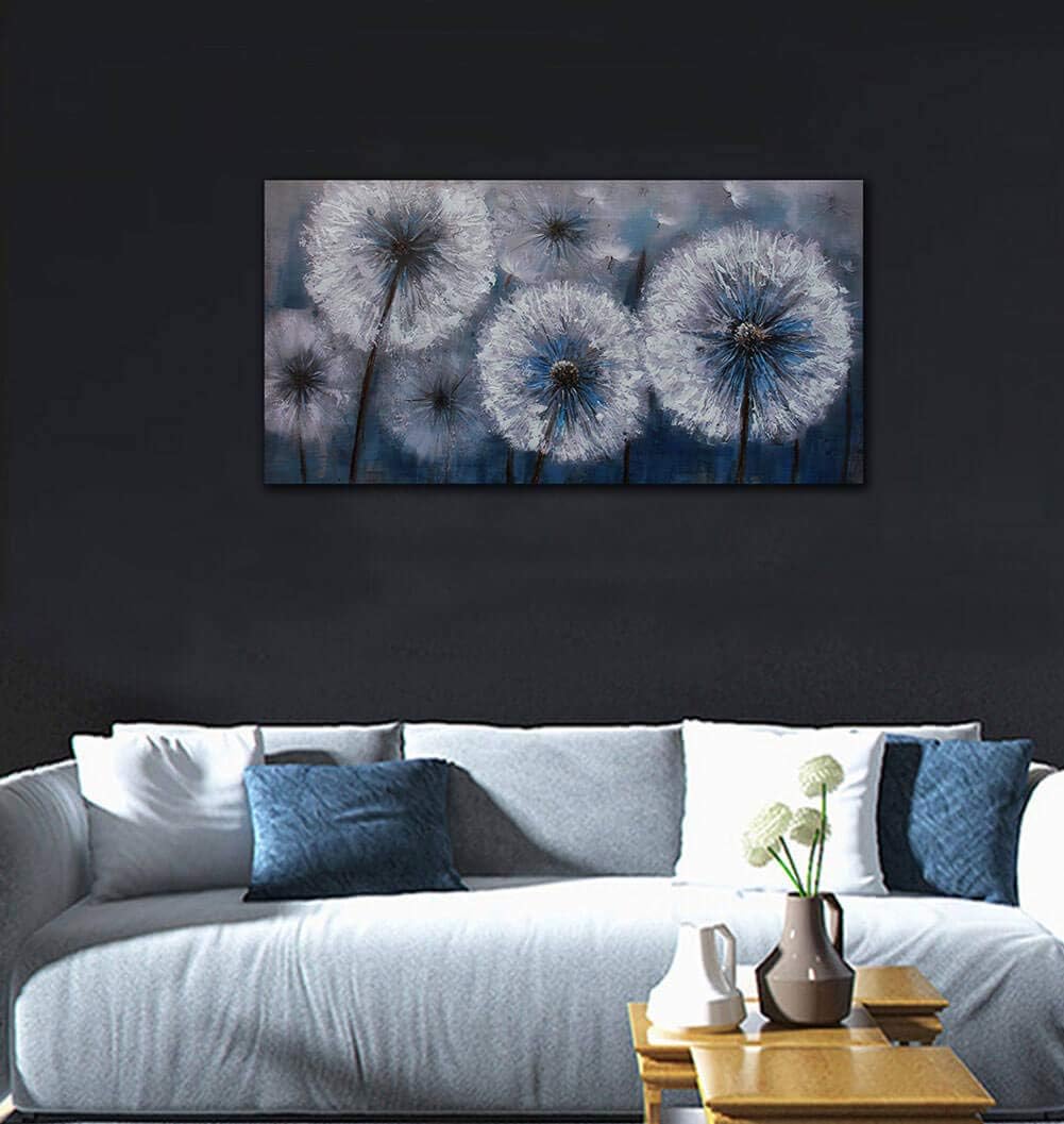 Dandelion Painting Wall Art Canvas Print Picture for Living Room Large White Flower Flora Home Bedroom Decoration Modern Framed Artwork Decor, 20x40