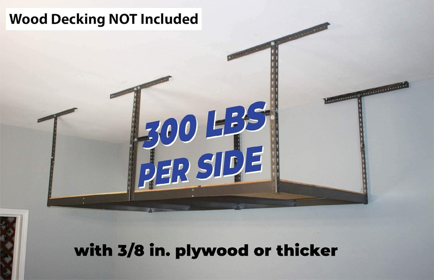 MonsterRax 4x8 Overhead Garage Storage Rack - Adjustable Ceiling Shelving System (Hammertone, 18"-33")