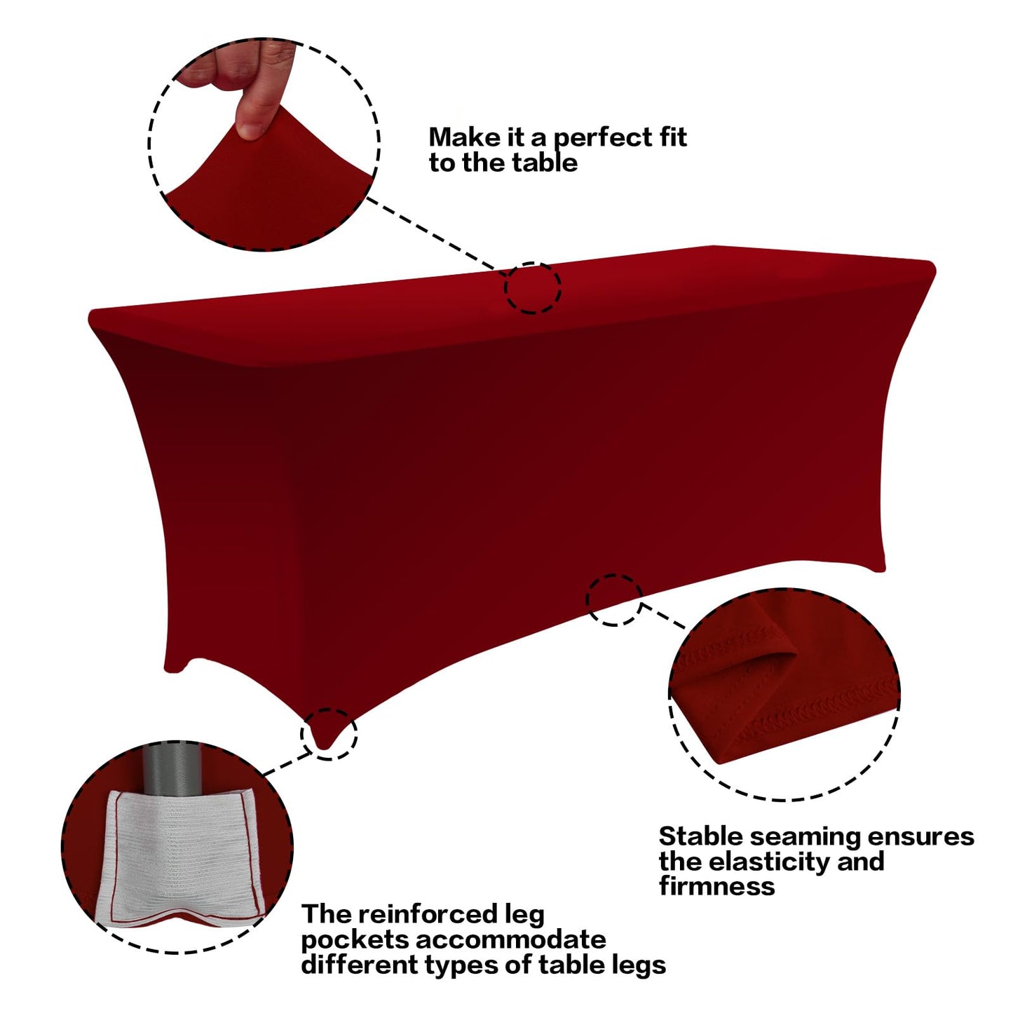 IVAPUPU 2 Pack 6FT Table Cloth for Rectangular Fitted Events Stretch Burgundy Table Covers Washable Spandex Tablecloth Protector for Party, Wedding, Cocktail, Banquet, Festival