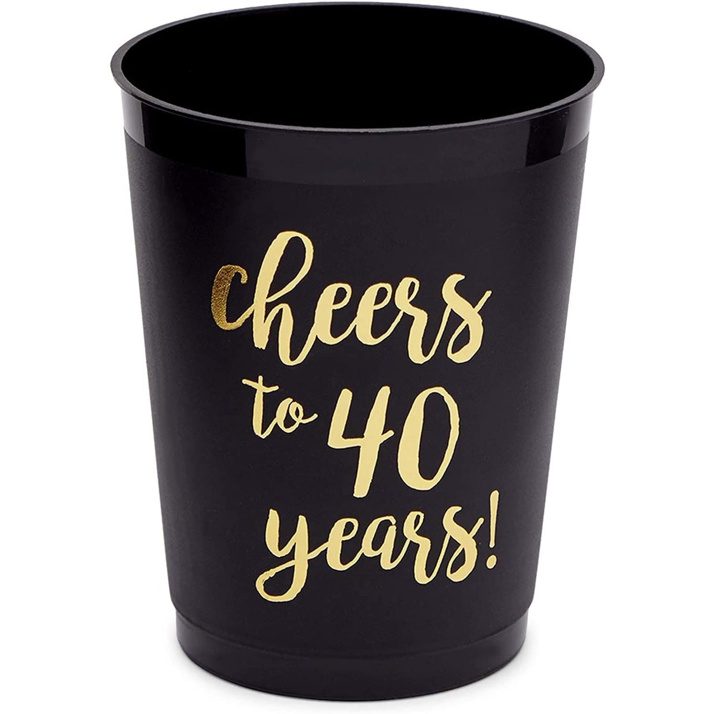 Sparkle and Bash 16 Pack Cheers to 40 Years Plastic Party Cups - 40th Birthday Decorations for Men and Women, Anniversaries (Black Plastic Cups, 16 Oz)