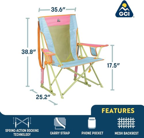GCI Outdoor Comfort Pro Rocker Camping Chair - Portable Folding Rocking Chair with Durable Armrests & Drink Holder | Sweet Tea
