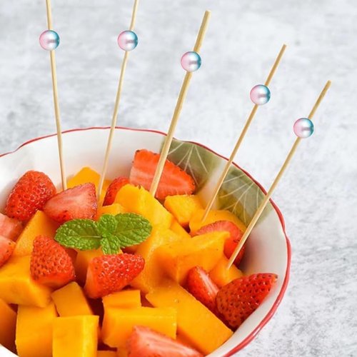 120 pcs 5.9in long Pearl Cocktail Picks, Gradient Color Ball Food Sticks Charcuterie Boards Accessories,Bamboo Skewers for Appetizers Drinks Fruit.