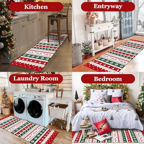 U'artlines Christmas Runner Rug 2 x 6 ft Colorful Tree & Deer Bell - washable