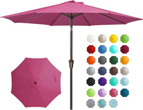 JEAREY 9FT Outdoor Patio Umbrella - Push Button Tilt & Crank | UV Protection, Waterproof - Rose Pink