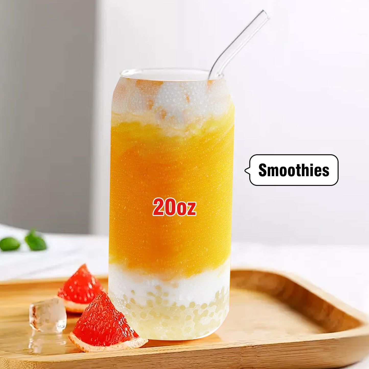 DAMCONME 20 Oz Glass Cups with Lids and Straws 1Pcs,Glass Cup with Bamboo Lid for Iced Coffee,Smoothie,Beer,Cocktail,Whiskey,Soda - 20 Oz Glass Tumbler with 2 Straws,1 Brush,Grey