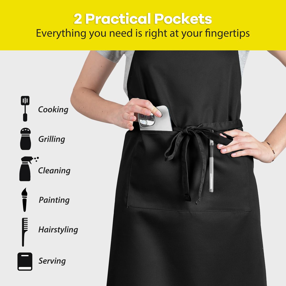 ROTANET Extra Large Apron for Men Adjustable Bib Aprons with 2 Pockets Cooking Kitchen Bbq Grilling Big for Women Chef Water & Oil Resistant Black 2 Pack