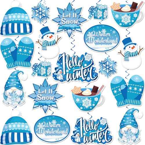 40 Pcs Winter Party Decorations, NO-DIY Winter Wonderland Party Decorations Hanging Swirls, Winter Decorations Whirls Glitter Foil Ceiling Swirls Streams for winter Party