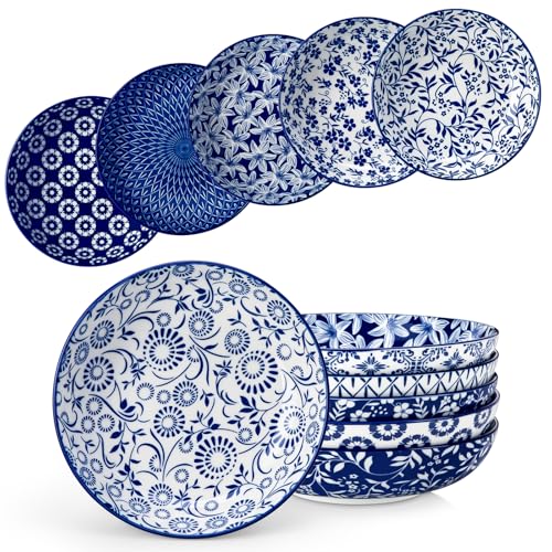 vancasso Selene 8.5" Pasta Bowls Set of 6, 40 oz Porcelain Shallow