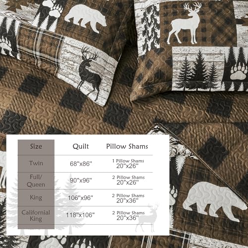 Bear Brown Reversible California King Quilt Set with Sham, Rustic Farmhouse Bedding